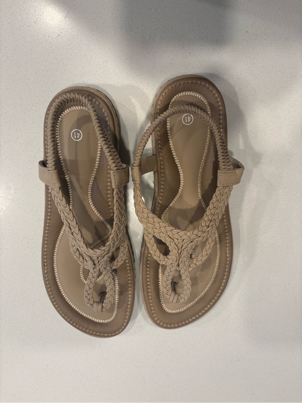 Braided T-Strap Sandals in Taupe - Women